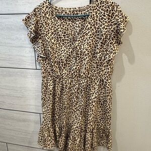 Leopard Print Shorts Onsie with Ruffle Sleeves